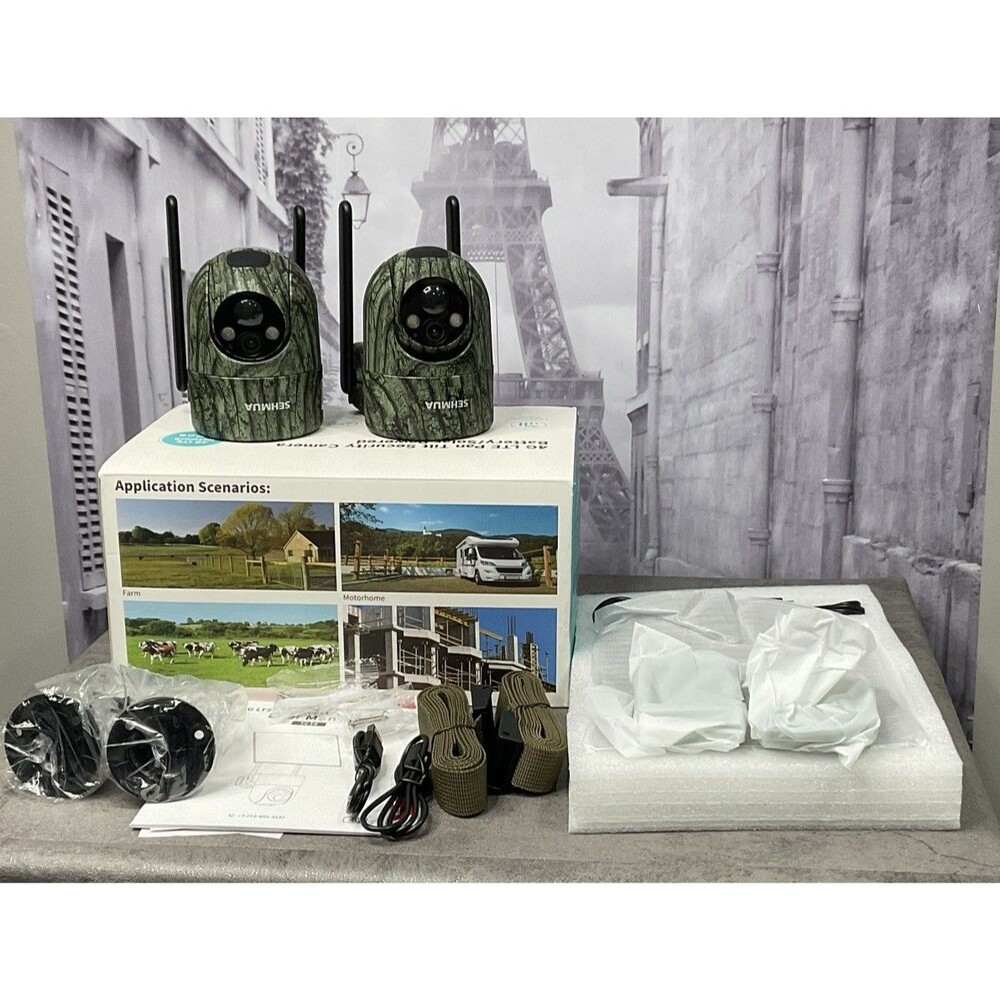 Sehmua 4G LTE Pan Tilt Security Camera Battery/Solar Powered (2 Pcs)
